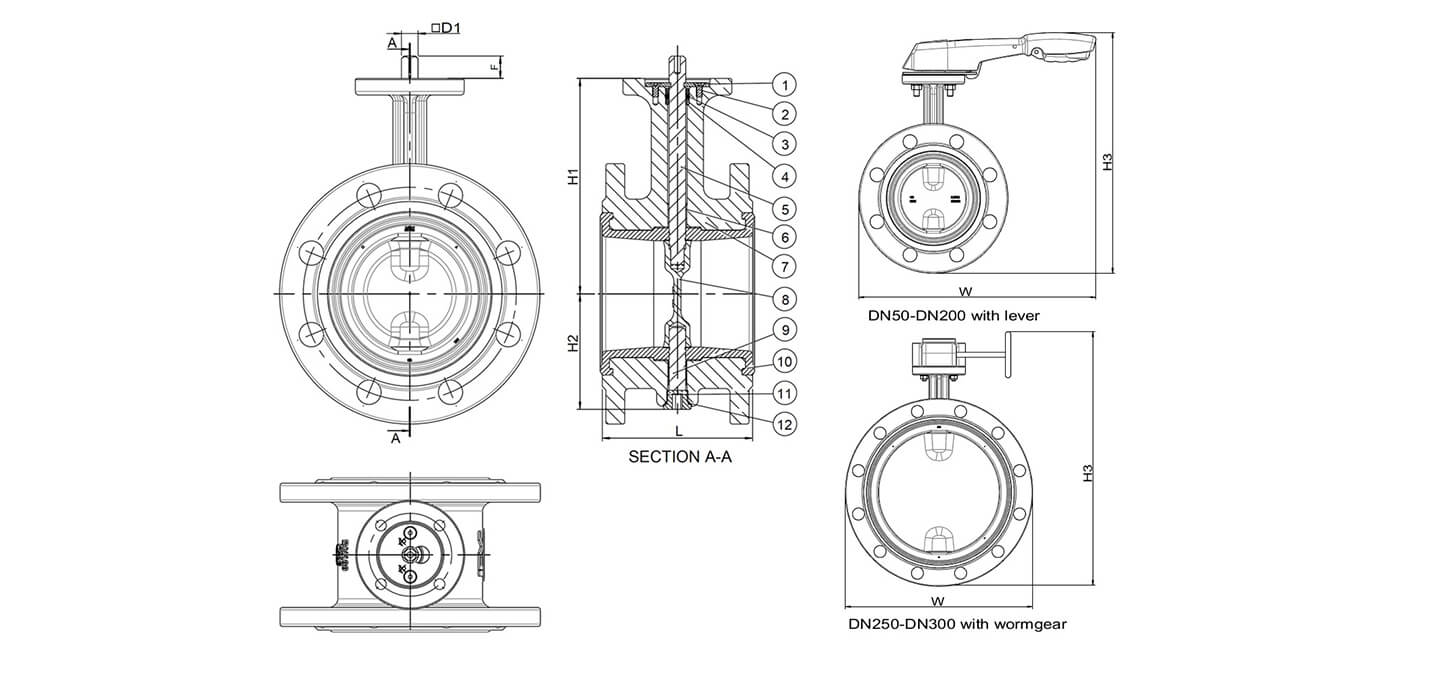 Double flange fluorine lined butterfly valve1